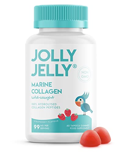 Marine Collagen Gummies by Jolly Jelly® - Wild-Caught Marine Collagen Tapioca Gummies - Type 1 Hydrolysed Collagen - Strawberry Flavour - 60 Gummies. JOLLY JELLYUS supplements