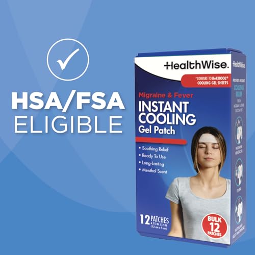 HealthWise Instant Cool Gel Patches | Migraine & Fever Relief | 12-Count | 4.75” x 2” | Soothing Menthol Vapors | Non-Medicated Formula HealthWiseAu supplements
