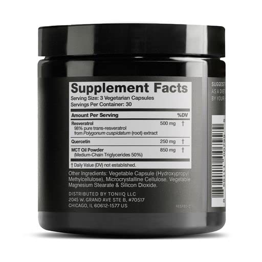 Toniiq 1600mg Resveratrol Blend - Ultra High Purity and 3rd Party Tested - with MCT Oil for Added Bioavailability - Optimal NAD Supplement ToniiqAu supplements