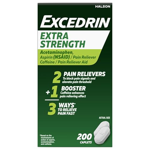 Excedrin Extra Strength Pain Relief Caplets for Headache Relief, Acetaminophen 250mg, Aspirin 250mg, Caffeine 65mg, Pain Reliever, 200 Count ExcedrinAu supplements