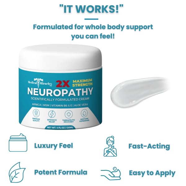 Medical Miracles Neuropathy Cream 2X Strength | Nerve Therapy Max Potency Relief for Feet, Hands, Legs, Toes - Arnica, Vitamin B6, Aloe Vera, MSM - Crafted for Exceptional Relief 4oz Medical MiraclesAu supplements