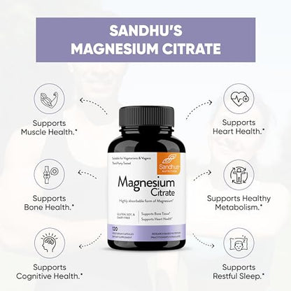 Sandhu's Magnesium Citrate Highly Absorbable Gluten, Soy Diary Free No Fillers Sandhu'sUS supplements