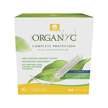 Organyc 100% Certified Organic Cotton Tampons, Plant-Based Eco-Applicator, Regular Flow, 16 Count OrganycAu supplements