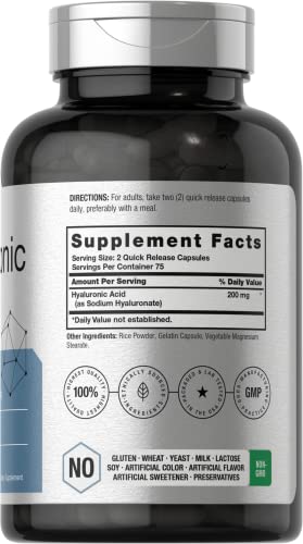 Hyaluronic Acid Supplement | 200 mg | 150 Capsules | Non-GMO and Gluten Free Supple HorbäachAu supplements