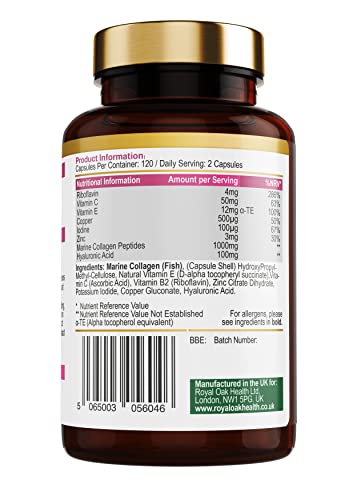 Marine Collagen Complex – 120 Hydrolyzed Fish Collagen Capsules – Enriched with Vitamin C Royal Oak HealthUS supplements