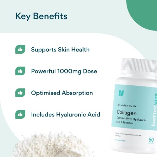 Bettervits Collagen Complex | 1000mg Hydrolyzed Capsules | Skin | Hair | Nails | Joints | Hydrates & Smooths | With Hyaluronic Acid & Vitamin E BettervitsAu supplements
