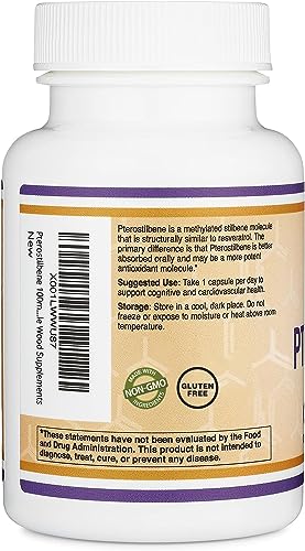 Pterostilbene Supplement 100mg Capsules (Third Party Tested) Manufactured in The USA Double Wood SupplementsUS supplements