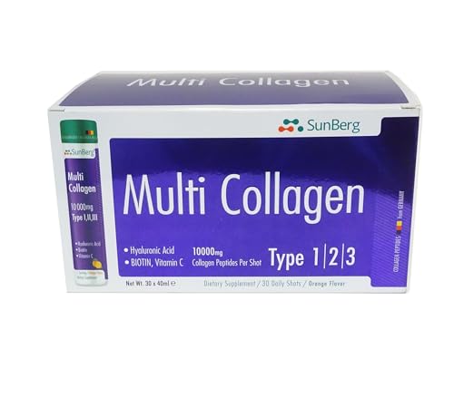 Sunberg Collagen Liquid Shots - 10000mg Collagen Supplement Type I,II,III Hyaluronic Acid BodygenixAu supplements
