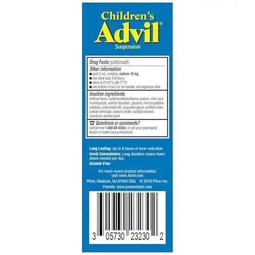 Children's Advil Pain Reliever and Fever Reducer, Dye Free and Sugar Free Ibuprofen Oral Suspension, Berry Flavored - 4 Fl Oz Children's AdvilAu supplements