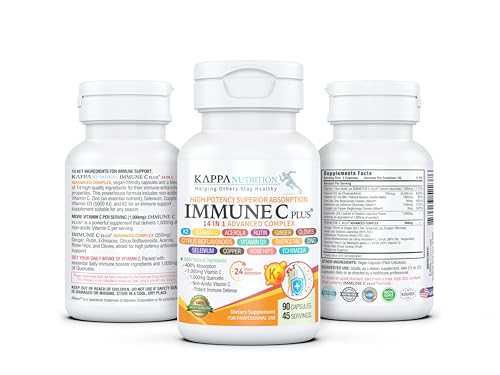 Quercetin 1,000mg, Vitamin C 1,000mg, Zinc 50mg, Vitamin D3 5,000iu, Selenium, Copper, Acerola, Ginger, Rutin, Bitter Orange, Rose Hips, Echinacea, Immune C Plus, 14 in 1 Immune C Plus (90 Count) KAPPA NUTRITIONAu supplements