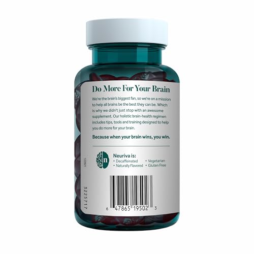 NEURIVA Plus Decaffeinated Nootropic Brain Supplement for Memory, Focus & Concentration & Cognitive Function, Clinically Tested NeuroFactor, Phosphatidylserine, Vitamins B6 B12,50ct Strawberry Gummies NEURIVAAu supplements