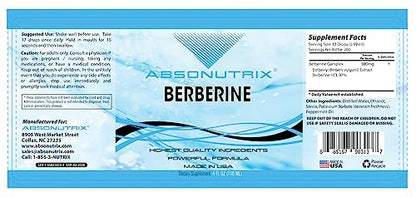 Absonutrix Berberine Supplement 600 mg, 4 Fl Oz Large Bottle, Healthy Weight Loss Support AbsonutrixUS supplements
