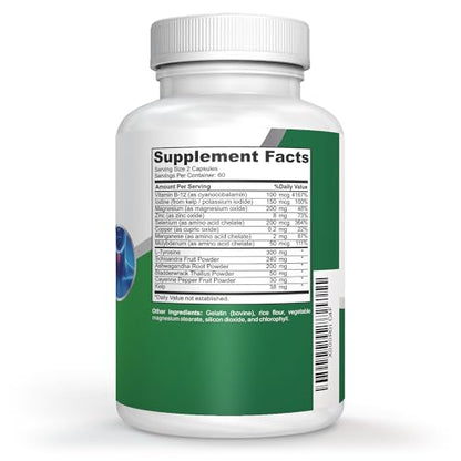 NusaPure Premium Thyroid Support Supplement (Non-GMO) 120 caps for with Ashwaganda NusaPureUS supplements