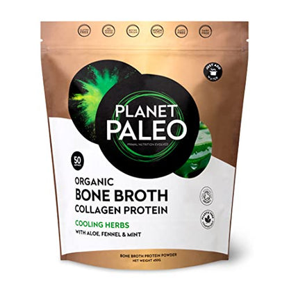 Planet Paleo Organic Bone Broth - Cooling Herbs (450g, 50 Servings) Organic, Grass Fed, High Protein Planet PaleoUS supplements
