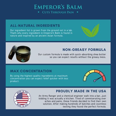 The Emperor's Balm Joint & Muscle Pain Relief Cream – Fast-Acting, Non-Greasy, Long-Lasting Natural Formula – Soothing Rub for Back, Shoulder, Neck & Whole Body - 2oz The Emperor's BalmAu supplements