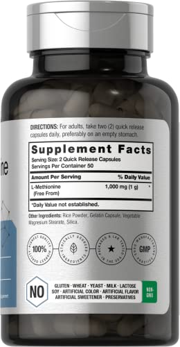 L Methionine 1000mg | 100 Capsules | Non-GMO, Gluten Free | Free Form Supplement HorbäachAu supplements