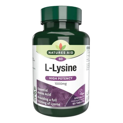 Natures Aid L-Lysine 1000 mg, High Potency Essential Amino Acid, Vegan, 60 Tablets natures aidUS supplements
