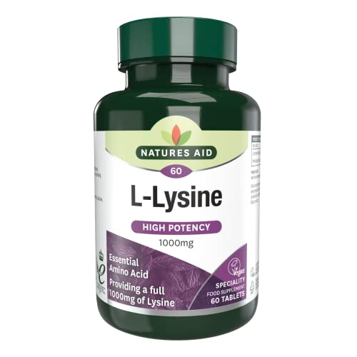 Natures Aid L-Lysine 1000 mg, High Potency Essential Amino Acid, Vegan, 60 Tablets natures aidUS supplements