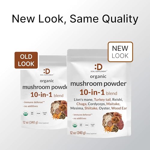 Organic Mushroom Powder Supplement, 12oz – 10 in 1 Active Blend – Turkey Tail, Lions Mane DEAL SUPPLEMENTAu supplements