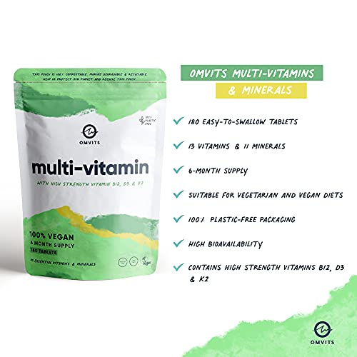 Vegan Multivitamins & Minerals - With High Strength Vitamin B12, D3, K2 & Iron OmvitsUS supplements