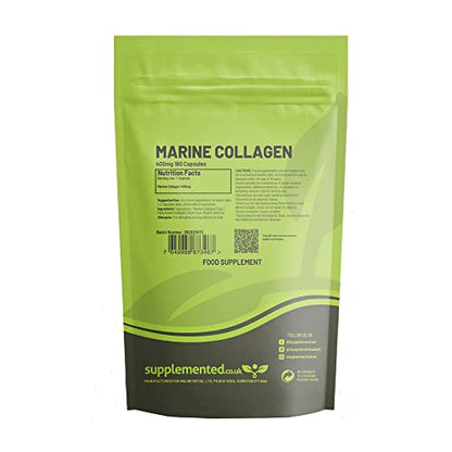 Marine Collagen 180 Capsules 400mg UK Made. Pharmaceutical Grade Type 1 Hydrolysed Supplement. Skin Nails Hair and Joints SupplementedUS supplements