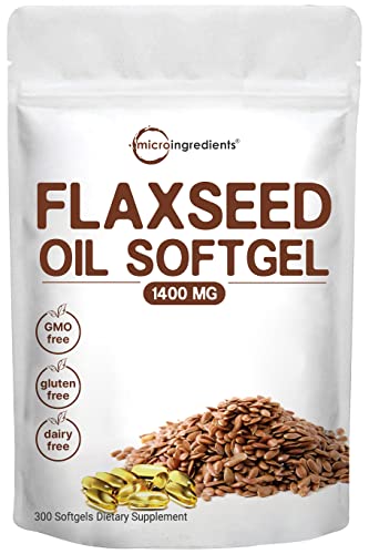 Flaxseed Oil 1400mg Softgels, 300 Counts | w/ 700mg ALA Omega 3, Cold Pressed Micro IngredientsUS supplements