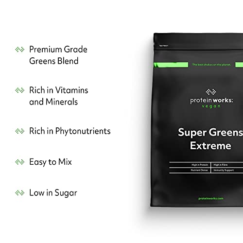Protein Works Super Greens Extreme Powder , 156 Health Benefits , 41 Active Ingredients , Vegan Protein WorksUS supplements