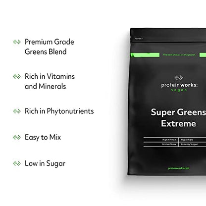 Protein Works Super Greens Extreme Powder , 156 Health Benefits , 41 Active Ingredients , Vegan Protein WorksUS supplements