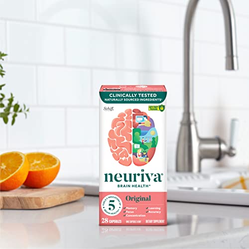 NEURIVA Original Decaffeinated Clinically Tested Nootropic Brain Supplement for Memory, Focus & Concentration, NeuroFactor & Phosphatidylserine, 28ct Capsules NEURIVAAu supplements