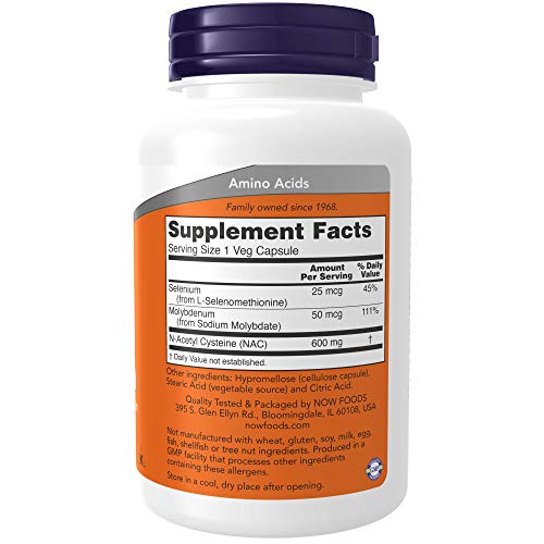 NOW Supplements, NAC (N-Acetyl Cysteine) 600 mg with Selenium & Molybdenum NOWAu supplements