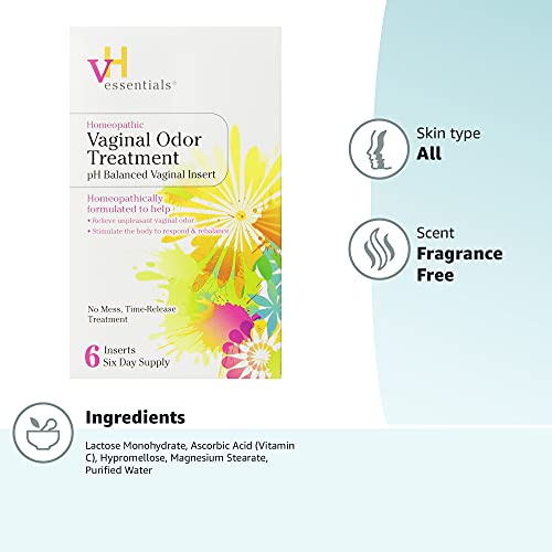 vH essentials Vaginal Odor Treatment - pH Balanced Vaginal Suppositories - 6 Tablets With Applicator, White vH essentialsAu supplements