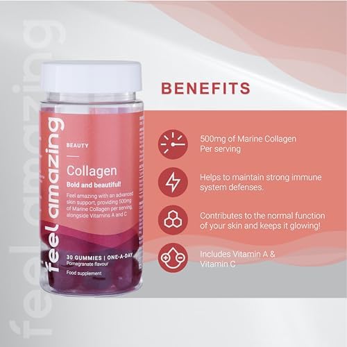 Collagen Gummies with Vitamins A and C, 500mg of Marine Collagen Per Serving, Advanced Skin Support, Feel AmazingAu supplements