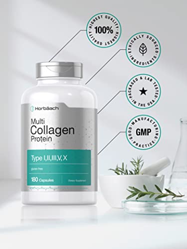 Multi Collagen Protein 2000 mg | 180 Capsules | Type I, II, III, V, X | Collagen Peptide Pills HorbäachUS supplements