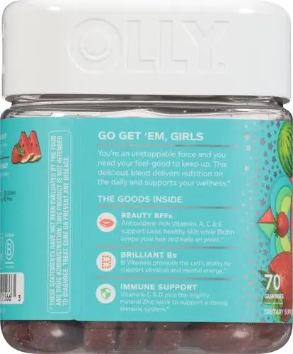 OLLY Teen Girl Multi Gummy, Healthy Skin and Immune Support, 15 Essential Vitamins, Biotin, Zinc, Calcium, Chewable Multivitamin OLLYAu supplements
