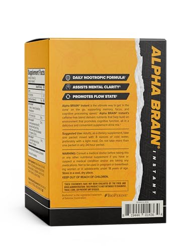 ONNIT Alpha Brain Instant Cognitive Support Drink Mix, Nootropic Supplement for Focus, Memory and Clarity, Peach Flavor, 0.13 oz Packets, 30 Count ONNITAu supplements