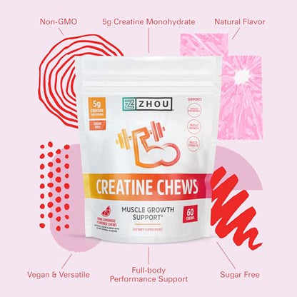 Zhou Nutrition Creatine Monohydrate Chewables 5g for Men & Women, Sugar Free Zhou NutritionUS supplements
