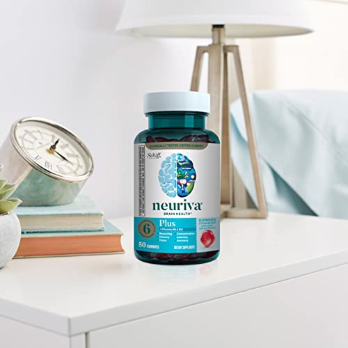 NEURIVA Plus Decaffeinated Nootropic Brain Supplement for Memory, Focus & Concentration & Cognitive Function, Clinically Tested NeuroFactor, Phosphatidylserine, Vitamins B6 B12,50ct Strawberry Gummies NEURIVAAu supplements