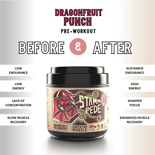 Earth Fed Muscle Stammpede DragoFruit Punch Pre Workout, 30 Servings, Boost Energy Earth Fed MuscleUS supplements