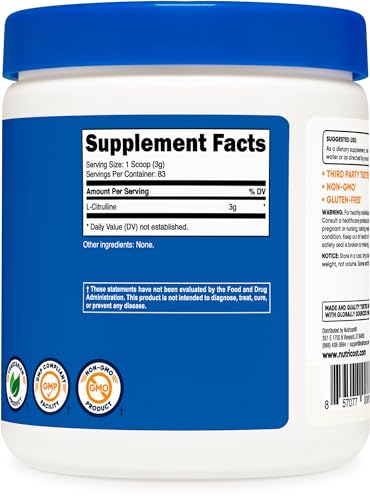 Nutricost Pure L-Citrulline (Base) Powder 250 Grams NutricostAu supplements