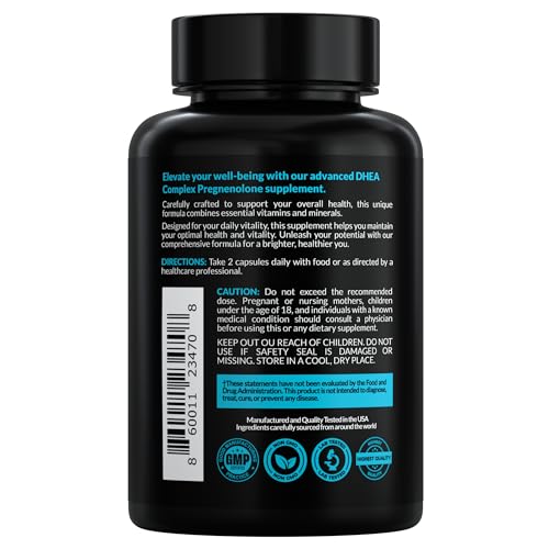 DHEA Micronized 200mg Complex with Pregnenolone 100mg Supplement for Men & Women with Ashwagandha, DIM, Magnesium, Boron, Calcium , Zinc, Vitamin D3, C and B6 Hormone Support - Made in USA 90 Capsules EVERYDAY NUTRITIONAu supplements