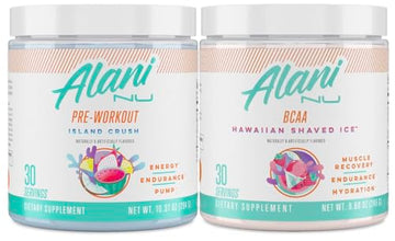 Alani Nu Island Crush Pre Workout and BCAA Hawaiian Shaved Ice Post Workout Powder Alani NuAu supplements