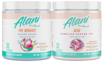 Alani Nu Island Crush Pre Workout and BCAA Hawaiian Shaved Ice Post Workout Powder Alani NuUS supplements