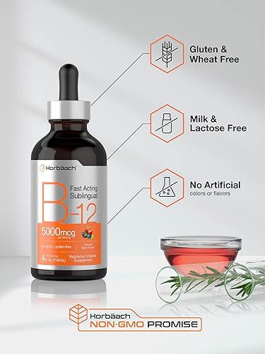 B-12 | 5000mcg | 4oz | Natural Berry Flavor Fast-Acting Sublingual Liquid Vitamin HorbäachUS supplements