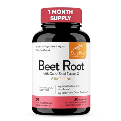 Sandhu's Beet Root Powder Capsules with Bioperine| 60 Capsules, 60 Days Supply Sandhu'sUS supplements