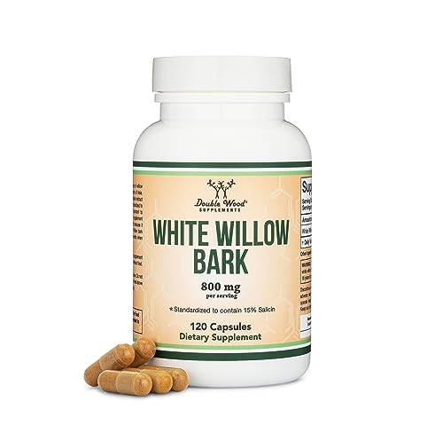 White Willow Bark Capsules 800mg per Serving, 120 Count (Willow Bark Extract Std. Double Wood SupplementsAu supplements