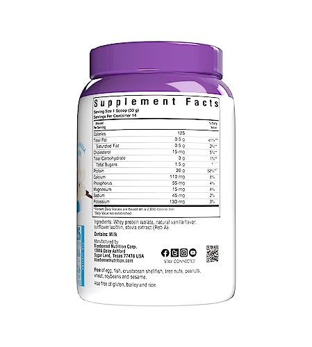 Bluebonnet Nutrition Whey Protein Isolate Powder, 14 Serving, Vanilla, 1 lb BluebonnetUS supplements