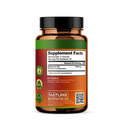 Berberine 1200mg - 100% Pure Berberine HCl Supplement, High Strength Berberine Built by NatureUS supplements