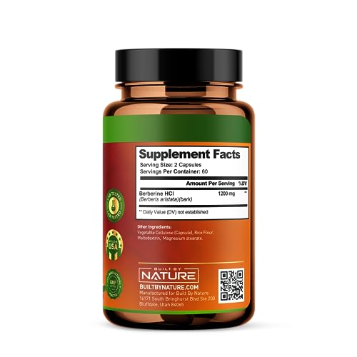 Berberine 1200mg - 100% Pure Berberine HCl Supplement, High Strength Berberine Built by NatureAu supplements