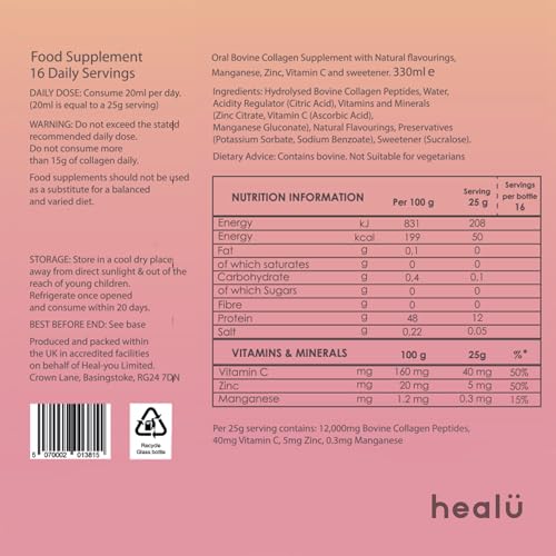Collagen Supplements for Women, Highest-Dose 12000mg Liquid Collagen Peptides, Bovine Collagen HealuAu supplements