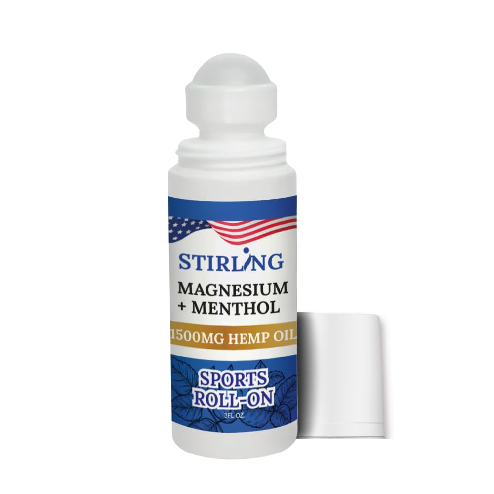 Stirling Menthol Roll On Lotion with Magnesium and 1500mg Pure Hemp - Non-GMO, THC-Free - Fast-Acting Relief for Sore Muscles and Joints, Reduces Swelling and Redness, Promotes Post-Workout Recovery STIRLINGAu supplements